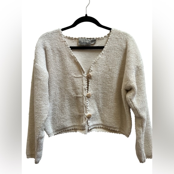 Flashback Handcrafted Cotton Cropped Cardigan | Cottagecore Chunky Knit | S/M - Picture 2 of 6